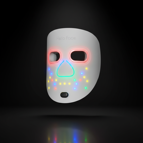 Lumina 4-in-1 LED Therapy Mask glowing with red, blue, yellow and near-infrared lights